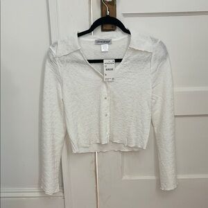 Cotton Emporium White Textured Button-Up Top